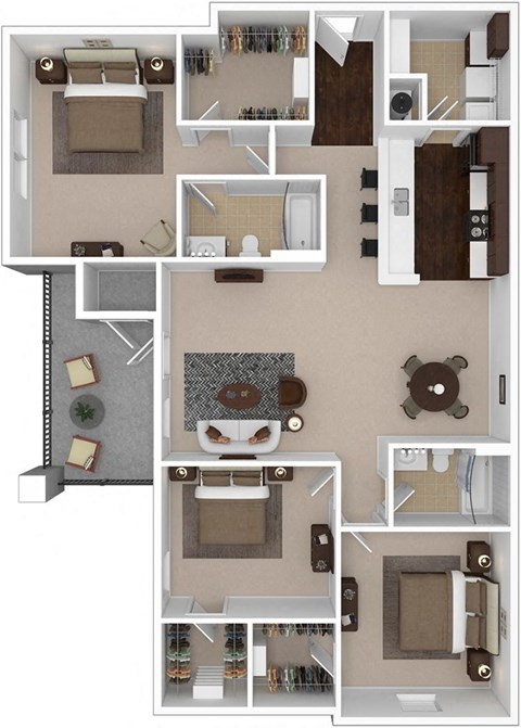Floor plan for 3 beds, 2 baths, 1440 sqft
